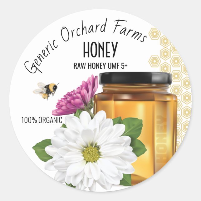 Pegatina Redonda Honeybee Honey Jar (Anverso)