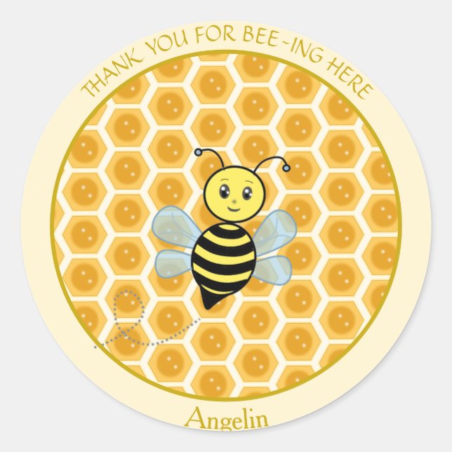 Pegatina Redonda Honeybee Jar Label & Honeycomb Gracias (Anverso)