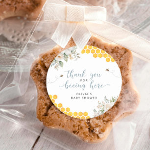 Pegatina Redonda Honeycomb Bee Summer Baby Shower Gracias