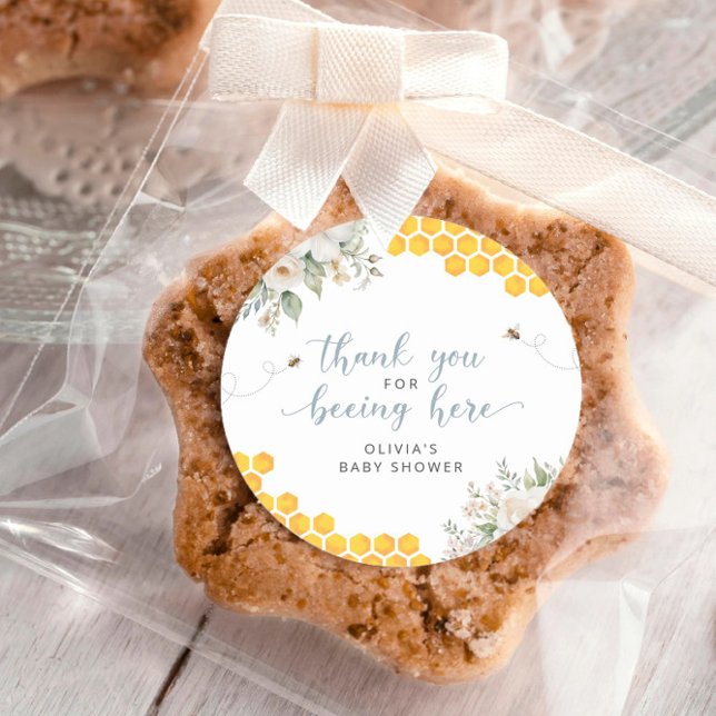 Pegatina Redonda Honeycomb Bee Summer Baby Shower Gracias (Subido por el creador)