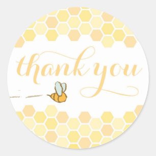 Pegatina Redonda Honeycomb con abeja dulce gracias