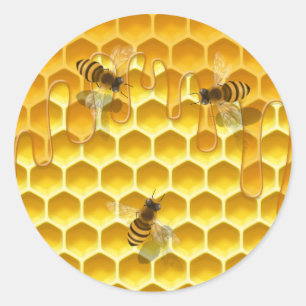 Pegatina Redonda Honeycomb con abejas redondeadas de Personalizable