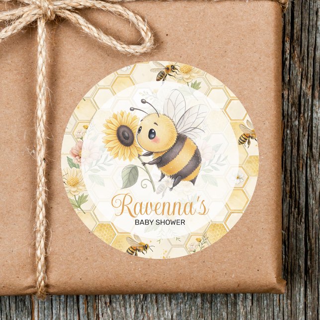 Pegatina Redonda Honeycomb Floral Bee Custom Name Baby Shower (Subido por el creador)
