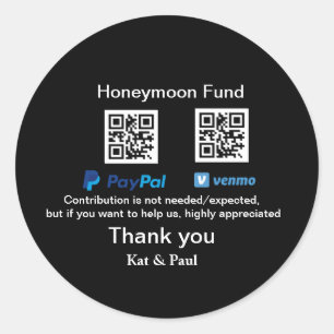 Pegatina Redonda Honeymoon Fund PayPal Venmo código QR gracias