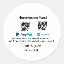Pegatina Redonda Honeymoon Fund PayPal Venmo código QR gracias
