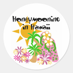 Pegatina Redonda Honeymooning en Hawaii