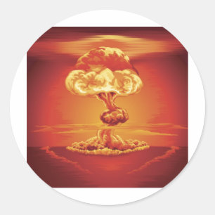 Pegatina Redonda Hongo atómico de la explosión nuclear