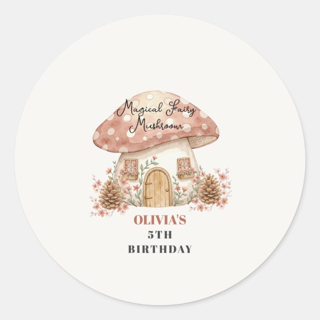 Pegatina Redonda Hongo Mágico Hada cumpleaños 5  (Anverso)