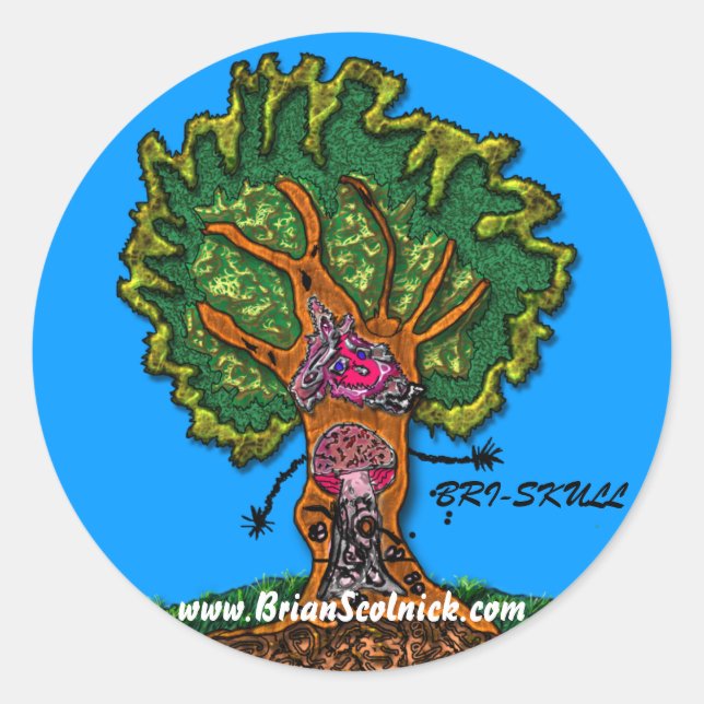 Pegatina Redonda hongo-puerta-en-árbol (Anverso)