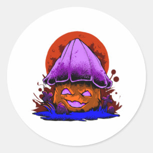Pegatina Redonda hongo zombie espeluznante fiesta retro de Hallowee