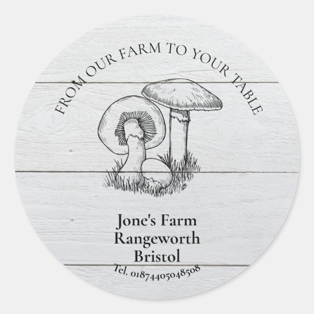 Pegatina Redonda hongos de la comercialización de la granja produce (Anverso)