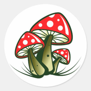 Pegatina Redonda Hongos de mosca toadstools