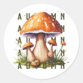 Pegatina Redonda Hongos en el bosque otoñal