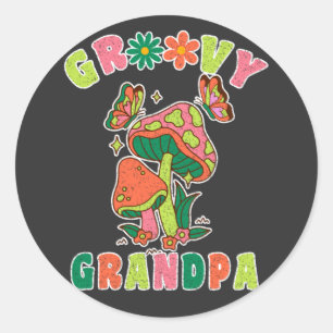 Pegatina Redonda hongos retro coloridos del abuelo