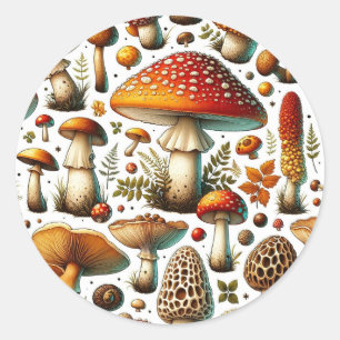 Pegatina Redonda Hongos Silvestres Caprichosos 