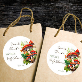 Pegatina Redonda Hongos silvestres para el bosque bebé ducha gracia