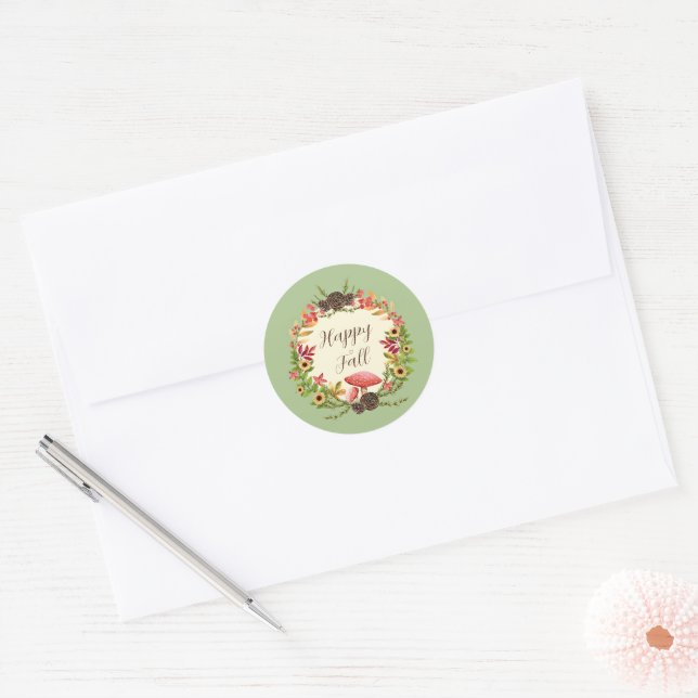 Pegatina Redonda Hongos y girasoles con texto de personalizable (Sobre)