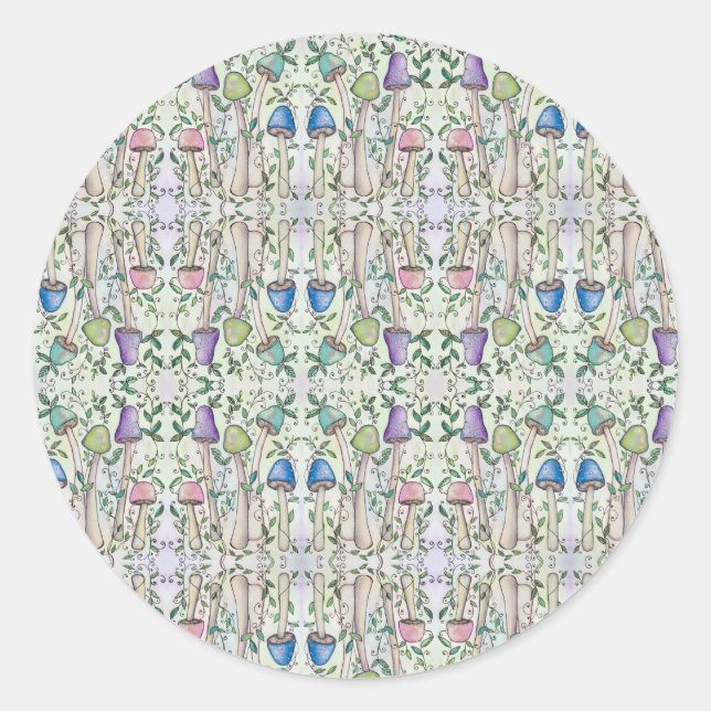 Pegatina Redonda Hongos y vides (Anverso)
