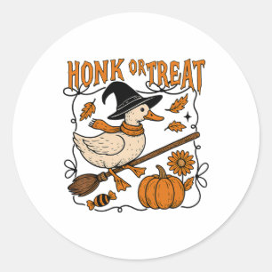 Pegatina Redonda Honk O Tret Halloween Goose Cute Goose Witchy Ha