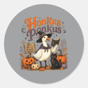 Pegatina Redonda Honkus Ponkus Divertida Bruja de Halloween Ganso V