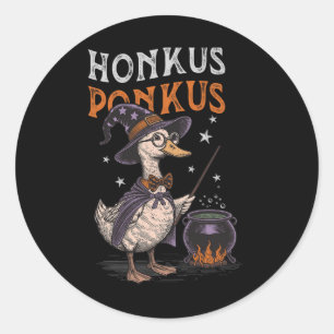 Pegatina Redonda Honkus Ponkus Funny Halloween Bruja Pato Perro