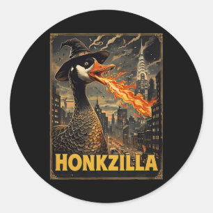 Pegatina Redonda Honkzilla Goose Halloween Silly Goose Horror Spook