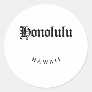 Pegatina Redonda Honolulu Hawaii Black Font