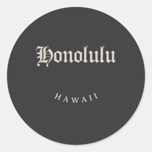 Pegatina Redonda Honolulu Hawaii White Font