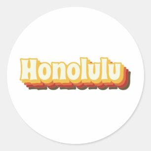 Pegatina Redonda Honolulu Retro Vintage Text