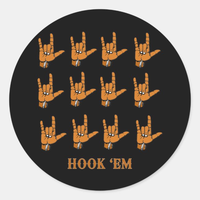 Pegatina Redonda Hook Em (Anverso)