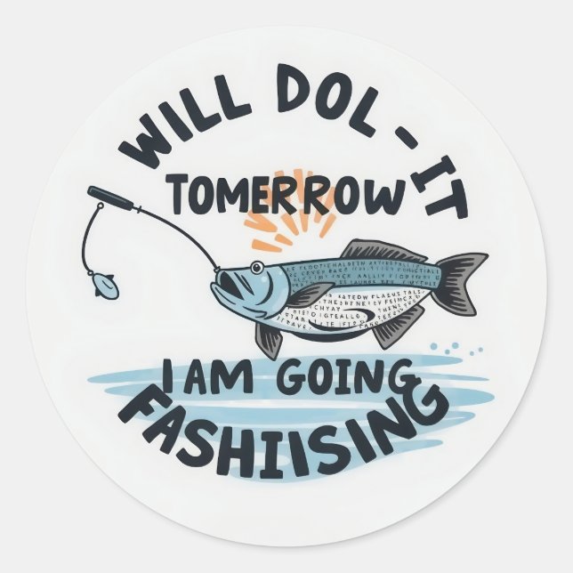 Pegatina Redonda Hooked on Tomorrow: A Whimsical Fishing Adventure" (Anverso)