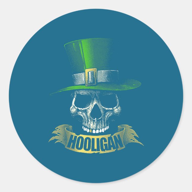 Pegatina Redonda Hooligan Skull Funny Iri-shirt  (Anverso)
