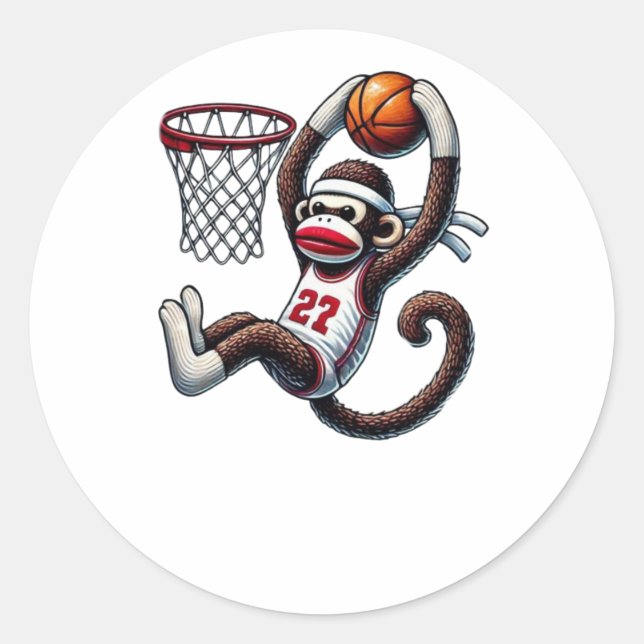 Pegatina Redonda Hoop de baloncesto de mono sock (Anverso)