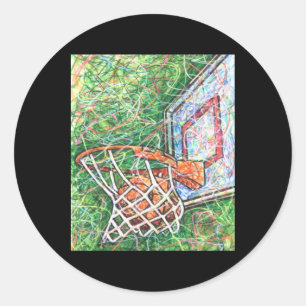 Pegatina Redonda Hoop De Baloncesto Y Red