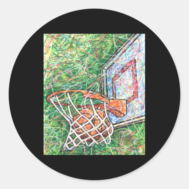 Pegatina Redonda Hoop De Baloncesto Y Red (Anverso)