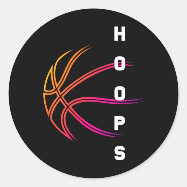 Pegatina Redonda Hoops Bysketbyll Player Retro (Anverso)