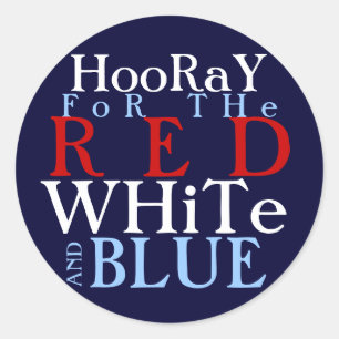Pegatina Redonda Hooray por el blanco y azul rojo