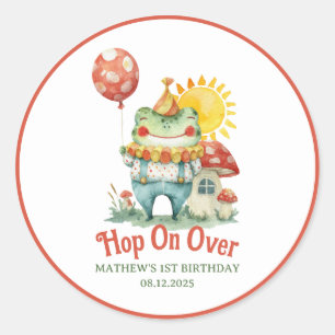 Pegatina Redonda Hop On Over Clowg Frog Cute Cottagecore Cumpleaños