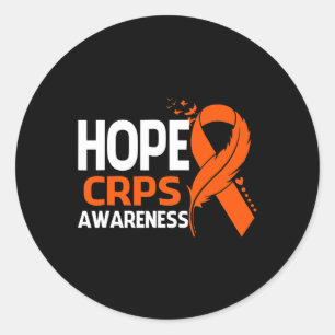 Pegatina Redonda Hope Crps Awareness Month Naranja Ribbon Feather S