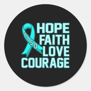 Pegatina Redonda Hope Faith Love Ptsd Stress Awareness Ribbon Graph