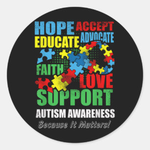 Pegatina Redonda Hope Faith Love Ribbon Autism Awareness Women