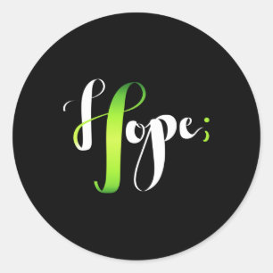 Pegatina Redonda Hope Green Ribbon Semicolon - Awaren Salud Mental