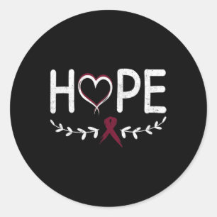 Pegatina Redonda Hope Heart Burgundy Ribbon Aneurysm