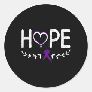 Pegatina Redonda Hope Heart Purple Ribbon Cáncer Pancreático