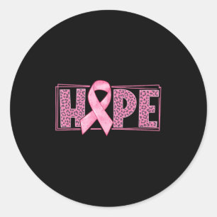 Pegatina Redonda Hope Leopard Pink Ribbon Sensibilización sobre el