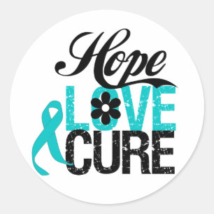 Pegatina Redonda Hope Love Cure OVARIER CÁNCER Regalos