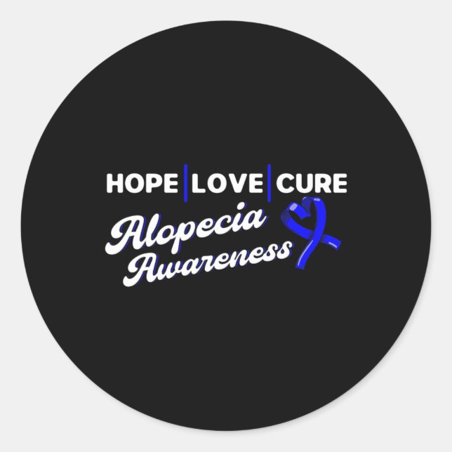 Pegatina Redonda Hope Love Cure Support Alopecia Awareness Ribbon (Anverso)