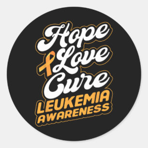 Pegatina Redonda Hope Love Cure Support Leukemia Awareness Ribbon