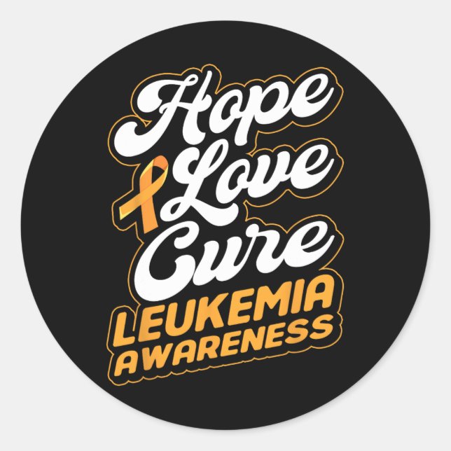 Pegatina Redonda Hope Love Cure Support Leukemia Awareness Ribbon (Anverso)