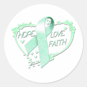 Pegatina Redonda Hope Love Faith Heart (verde azulado)